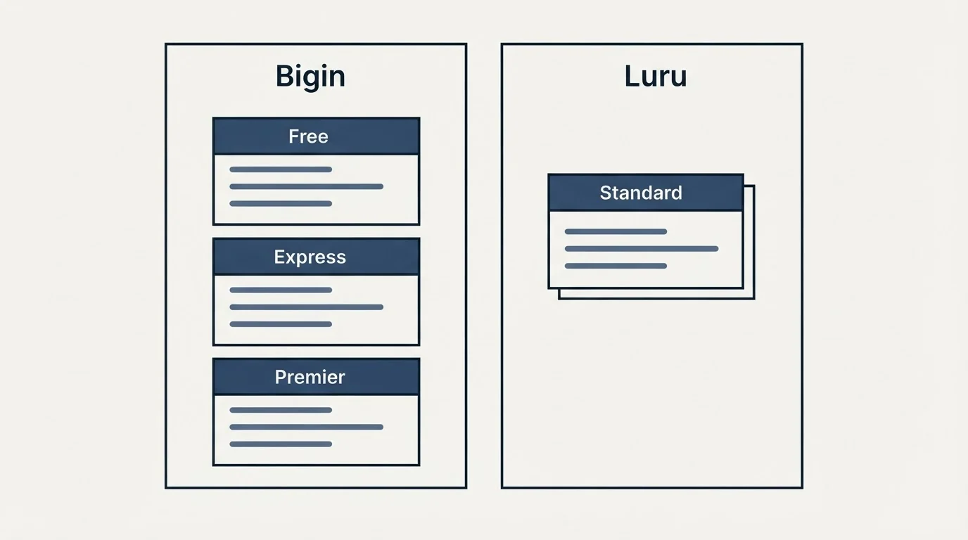 Pricing panels: Pricing Comparison (Bigin, Luru, Free, Standard)