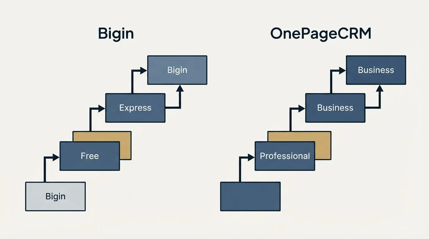 Pricing ladder: Pricing Comparison (Bigin, OnePageCRM, Free, Professional)