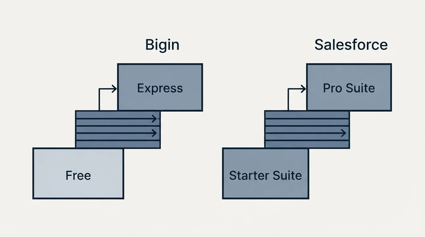 Pricing ladder: Pricing Comparison (Bigin, Salesforce, Free, Starter Suite)