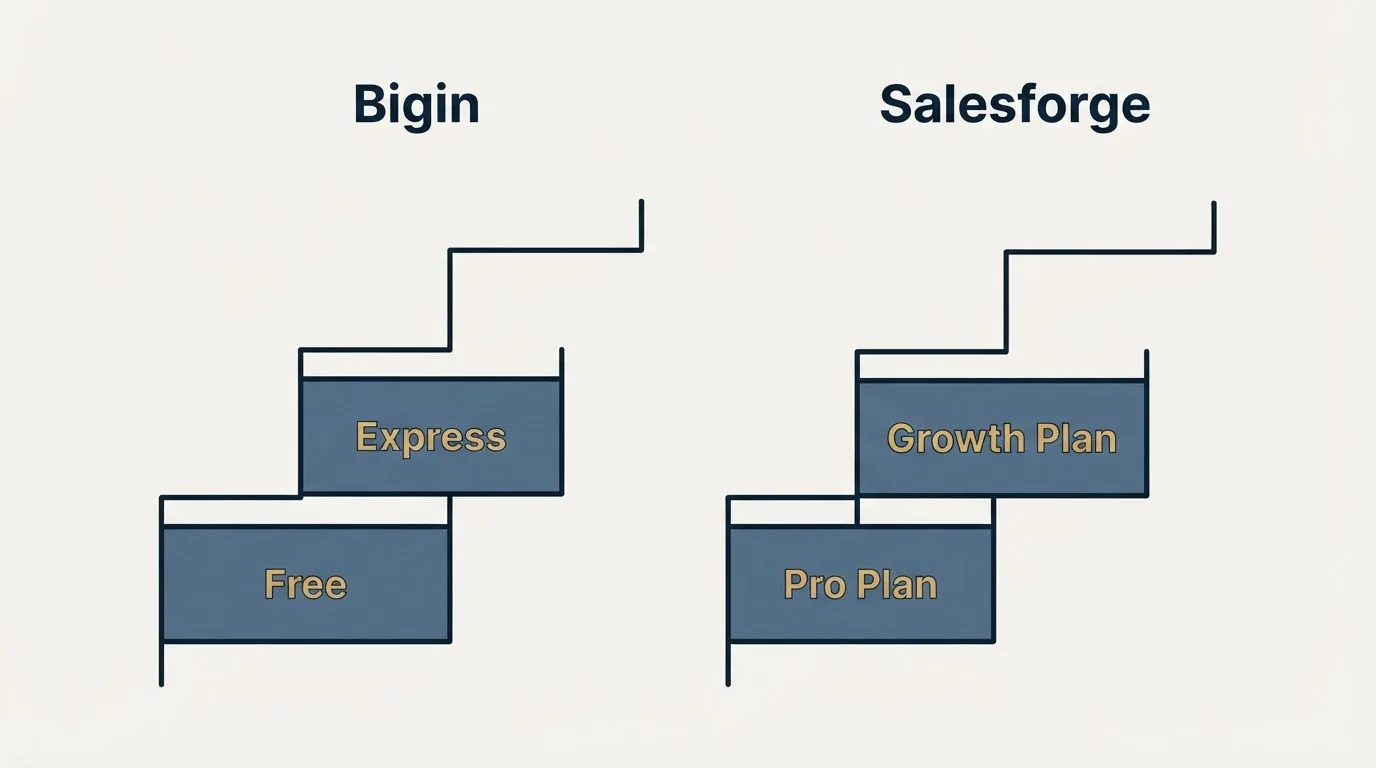 Pricing ladder: Pricing Comparison (Bigin, Salesforge, Free, Pro Plan)