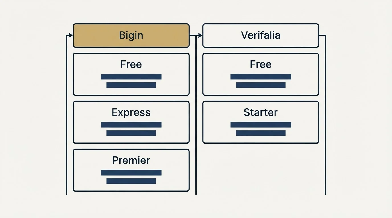 Pricing table: Pricing Comparison (Bigin, Verifalia, Free, Express)