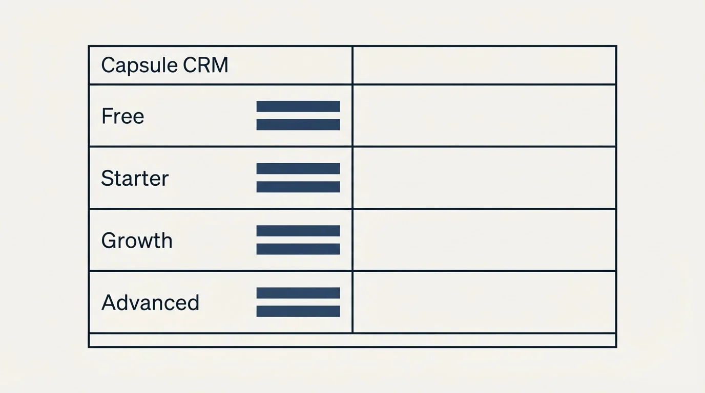 Pricing table: Pricing Comparison (Capsule CRM, Free, Starter, Growth)