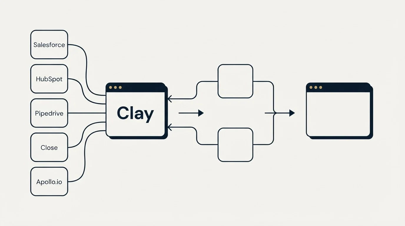 Integration flow: Integration Ecosystem (Clay, Salesforce, HubSpot, Pipedrive)