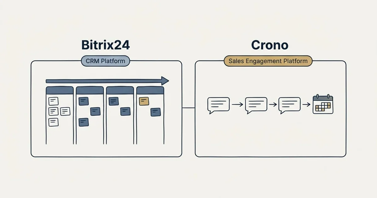 Side-by-side panels: Bitrix24 vs Crono (CRM Platform, Sales Engagement Platform)