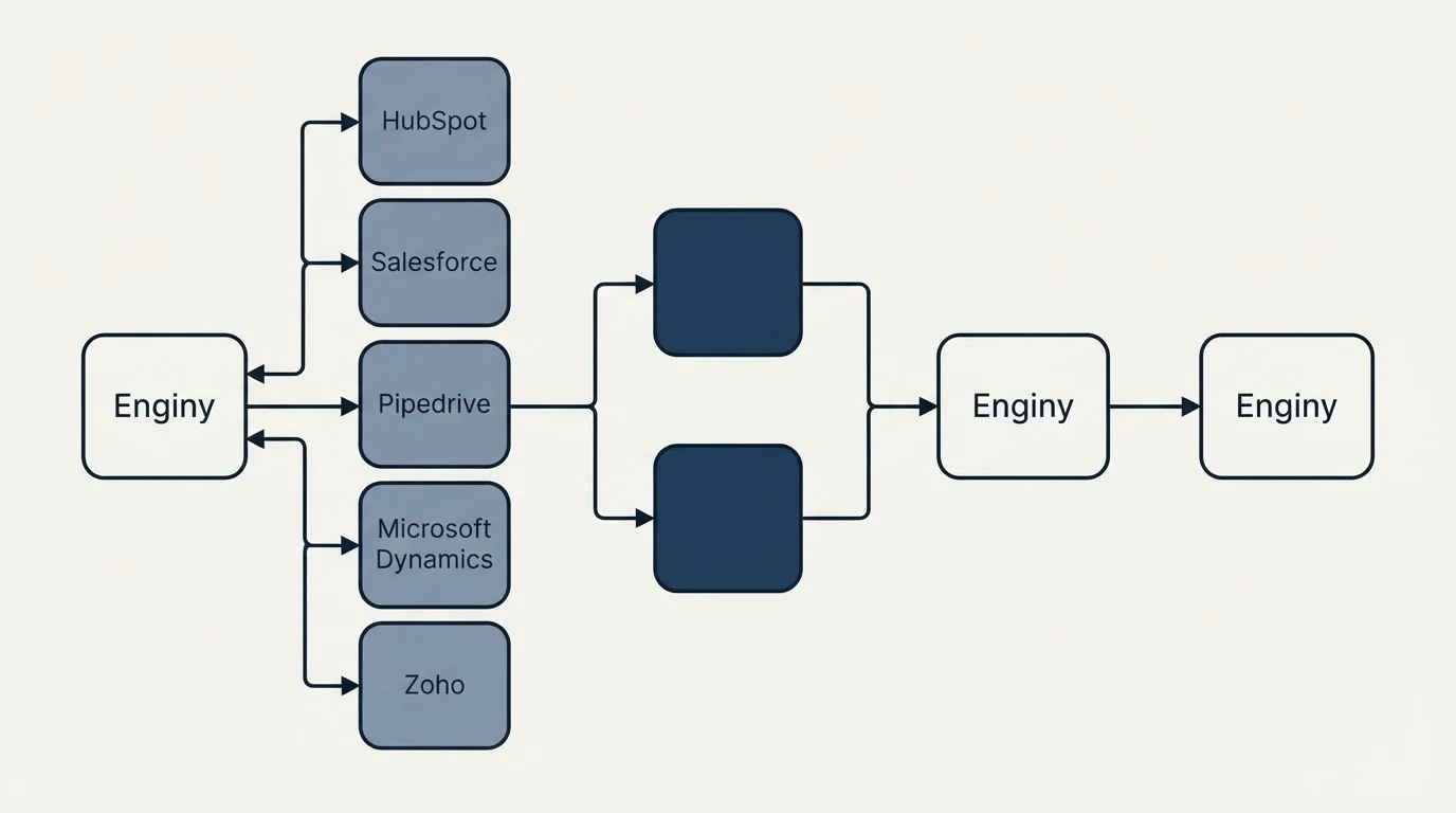 Integration flow: Integration Ecosystem (Enginy, HubSpot, Salesforce, Pipedrive)