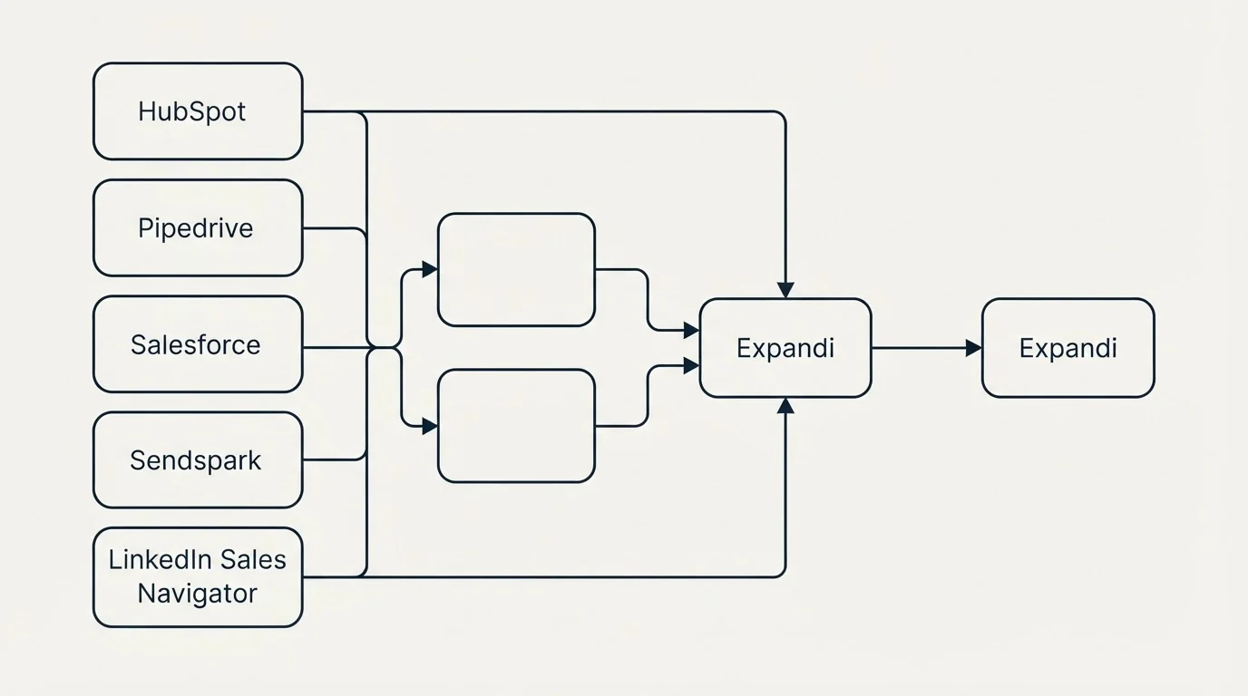 Integration schematic: Integration Ecosystem (Expandi, HubSpot, Pipedrive, Salesforce)