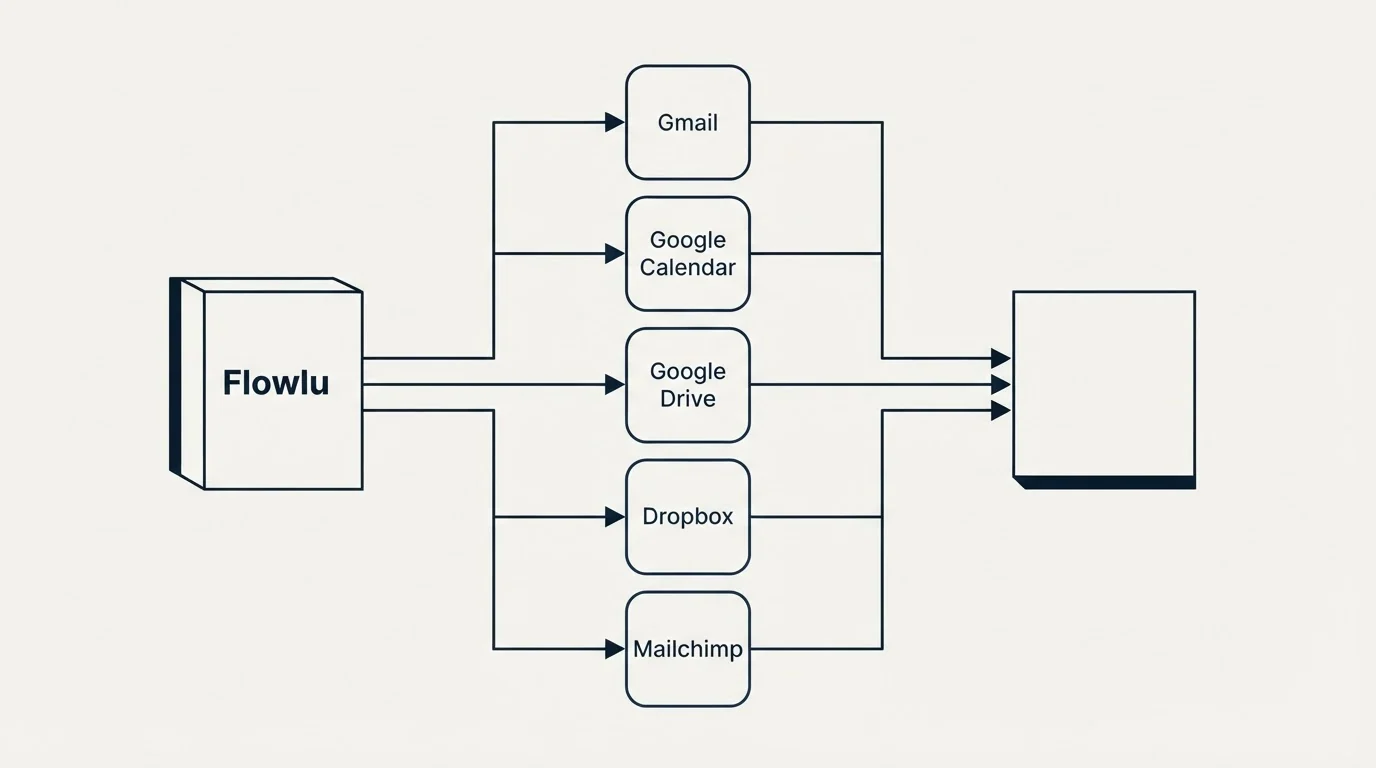 Integration flow: Integration Ecosystem (Flowlu, Gmail, Google Calendar, Google Drive)