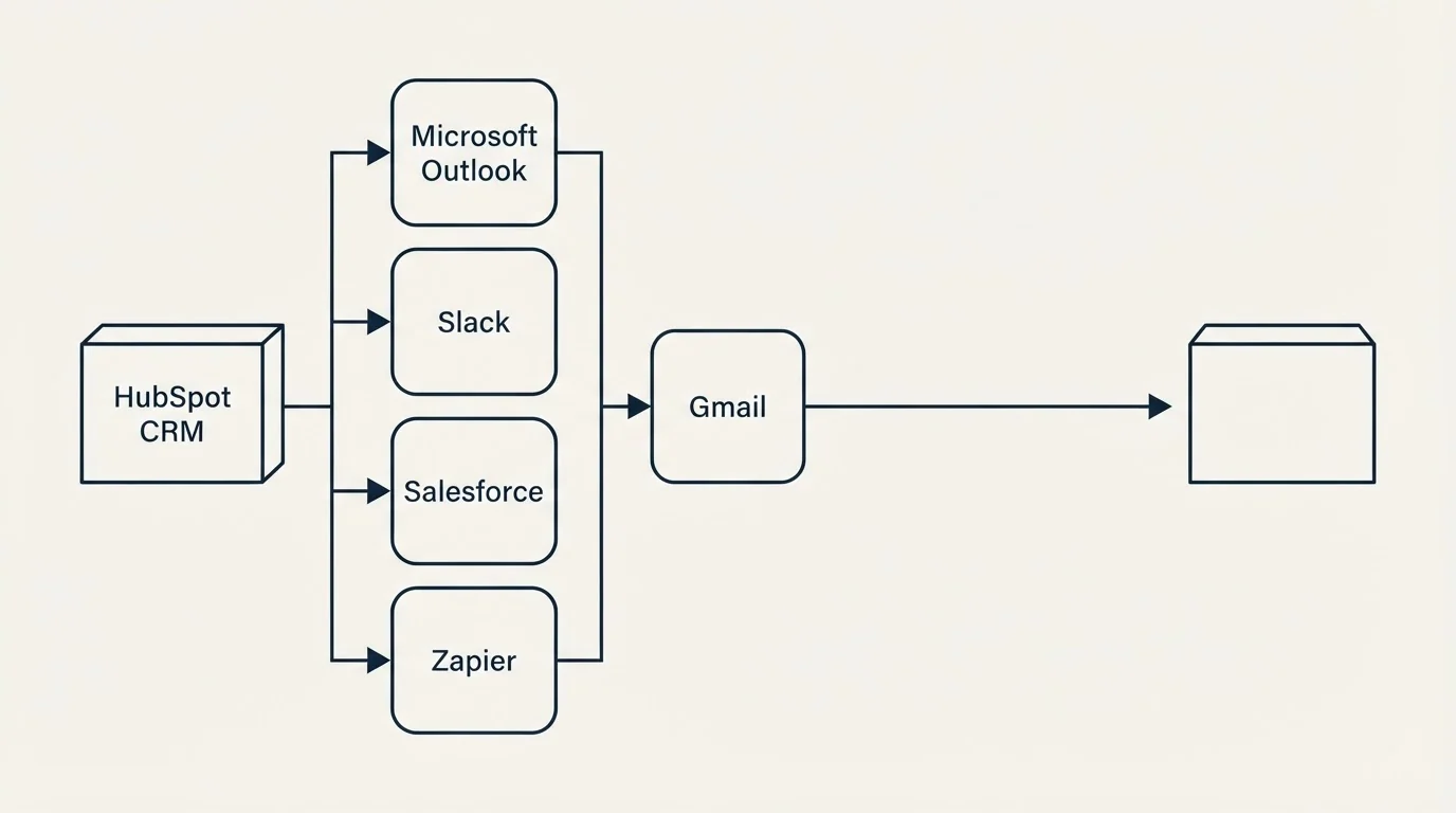 Integration flow: Integration Ecosystem (HubSpot CRM, Gmail, Microsoft Outlook, Slack)