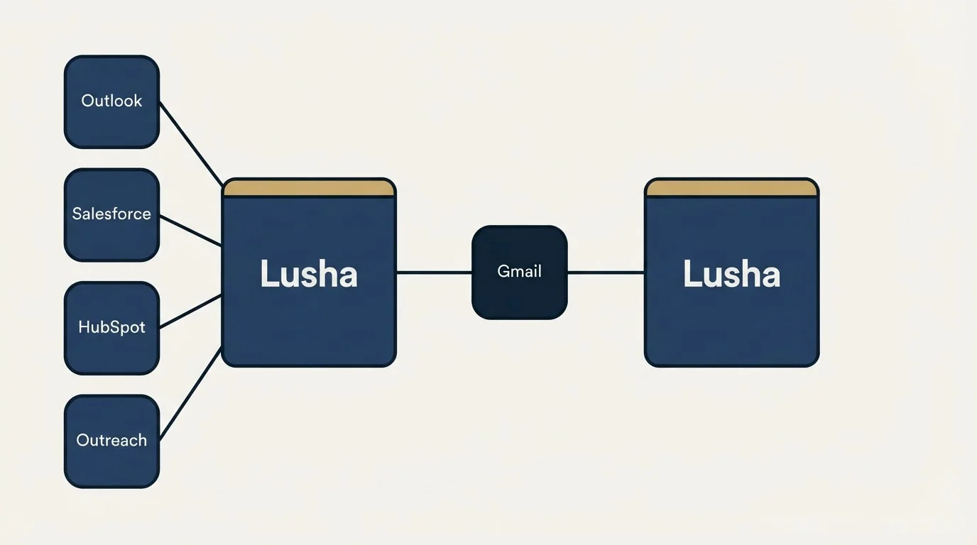 Integration schematic: Integration Ecosystem (Lusha, Gmail, Outlook, Salesforce)