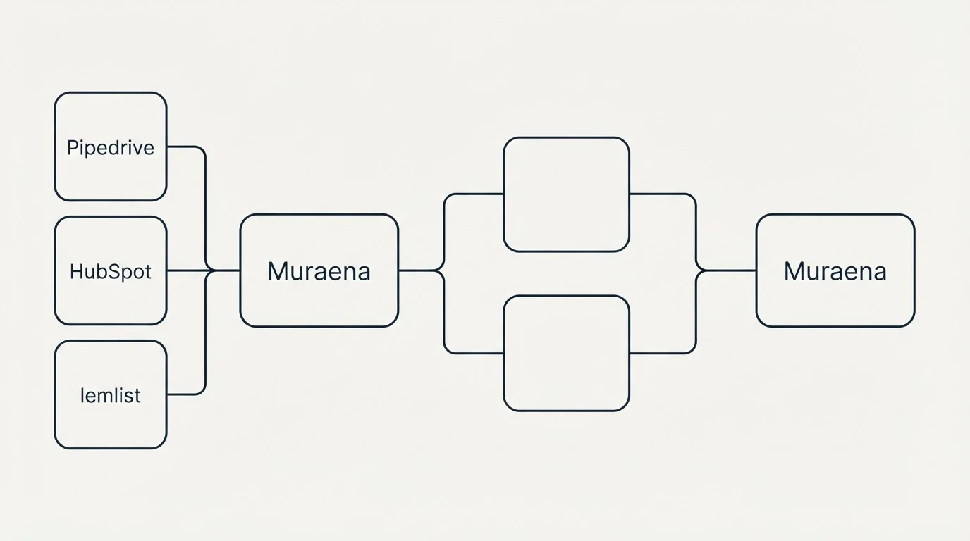 Integration schematic: Integration Ecosystem (Muraena, Pipedrive, HubSpot, lemlist)