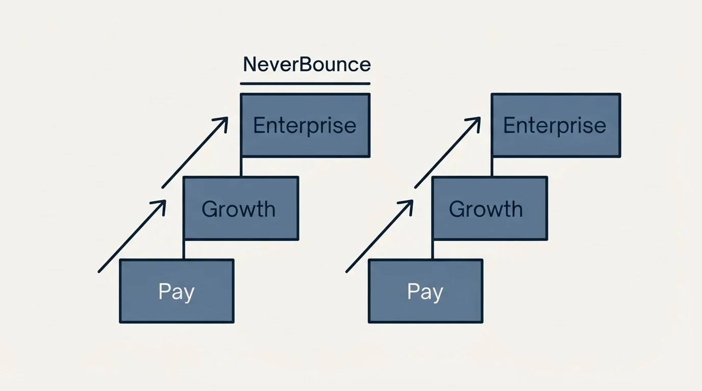 Pricing ladder: Pricing Comparison (NeverBounce, Pay, Growth, Enterprise)