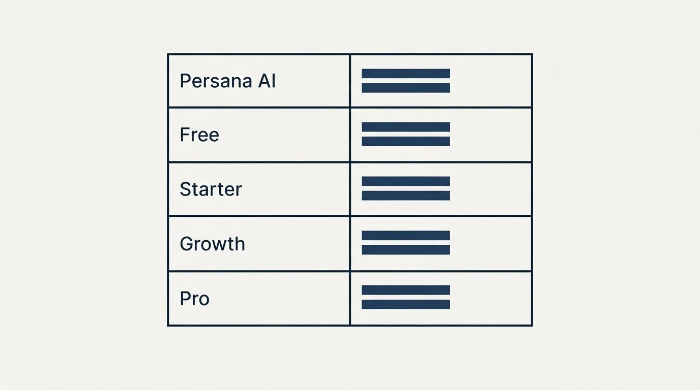 Pricing table: Pricing Comparison (Persana AI, Free, Starter, Growth)