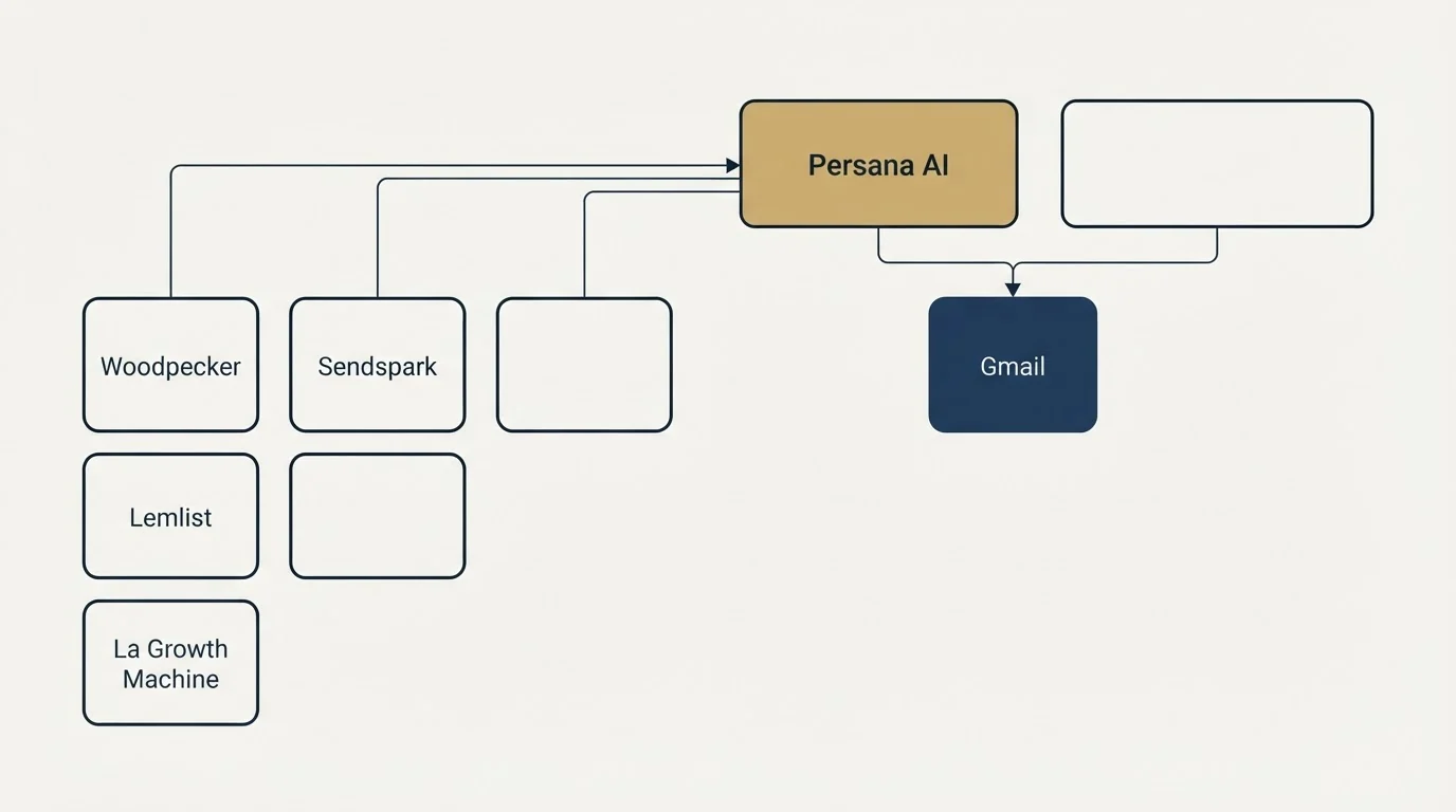 Integration grid: Integration Ecosystem (Persana AI, Gmail, Woodpecker, Sendspark)