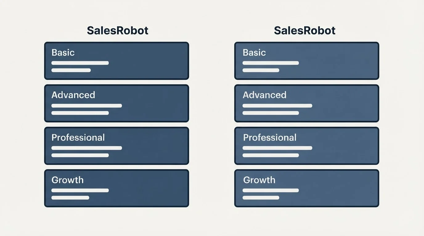 Pricing panels: Pricing Comparison (SalesRobot, Basic, Advanced, Professional)