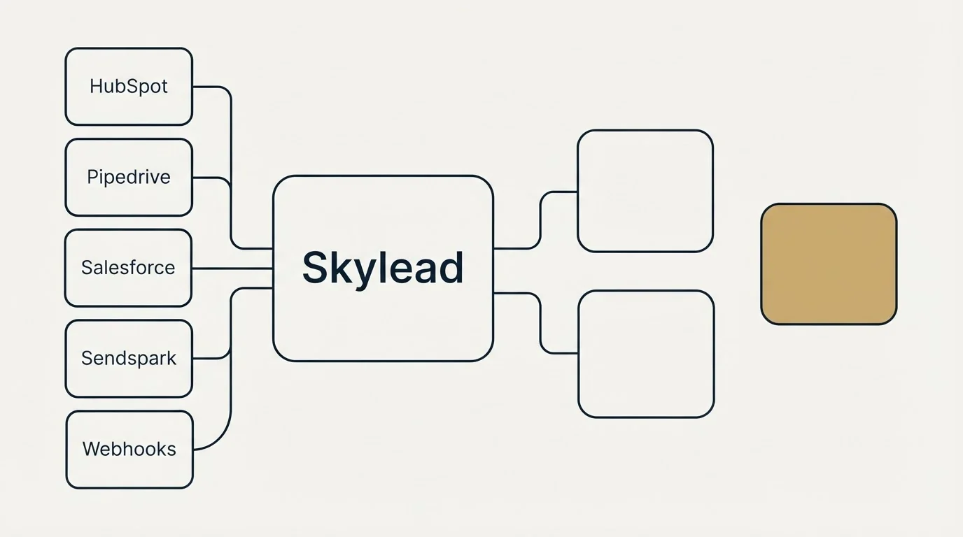 Integration schematic: Integration Ecosystem (Skylead, HubSpot, Pipedrive, Salesforce)