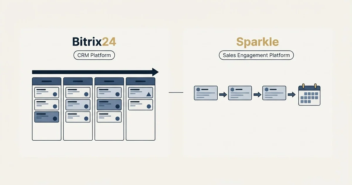 Side-by-side panels: Bitrix24 vs Sparkle (CRM Platform, Sales Engagement Platform)