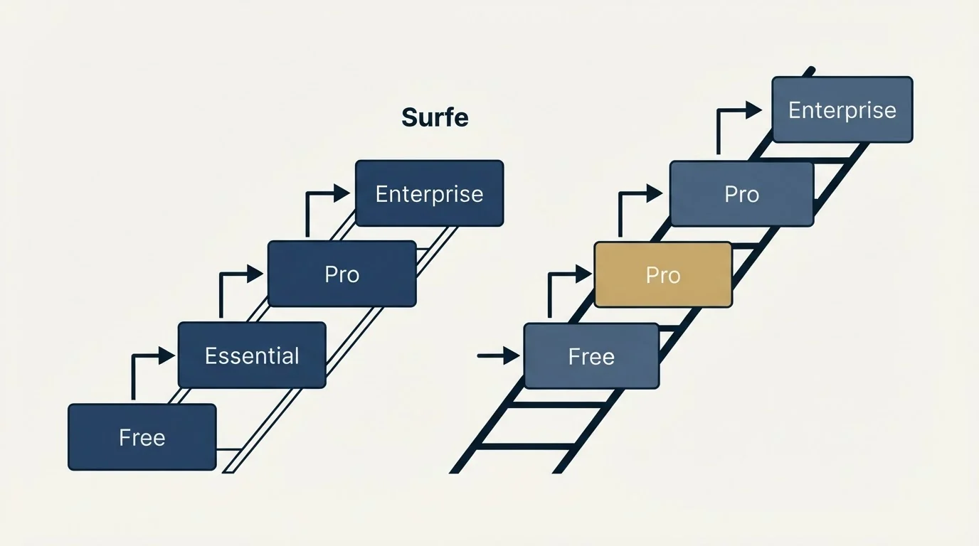 Pricing ladder: Pricing Comparison (Surfe, Free, Essential, Pro)
