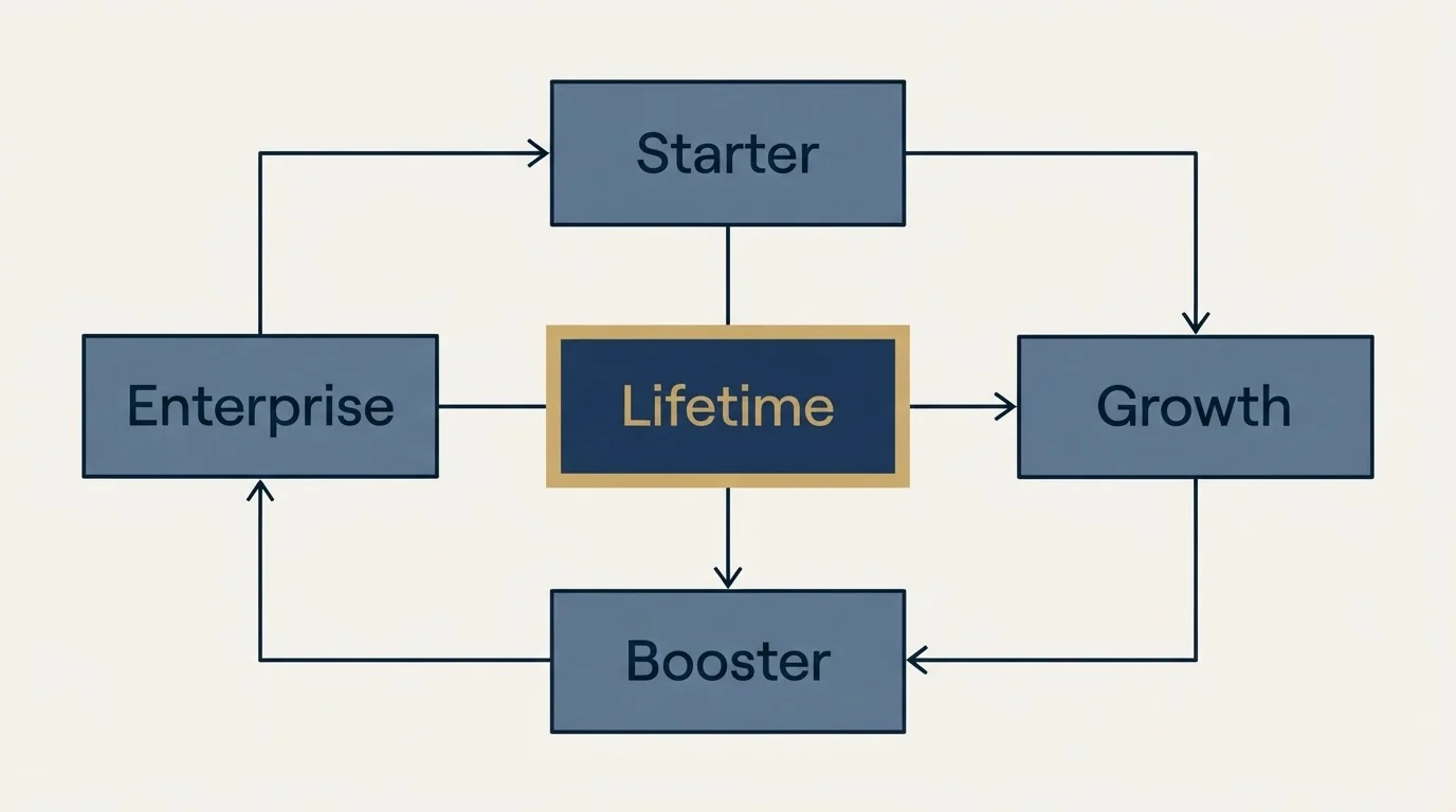 Schematic: Two self-conflicts, recorded rather than averaged (Lifetime, Starter, Growth, Booster)