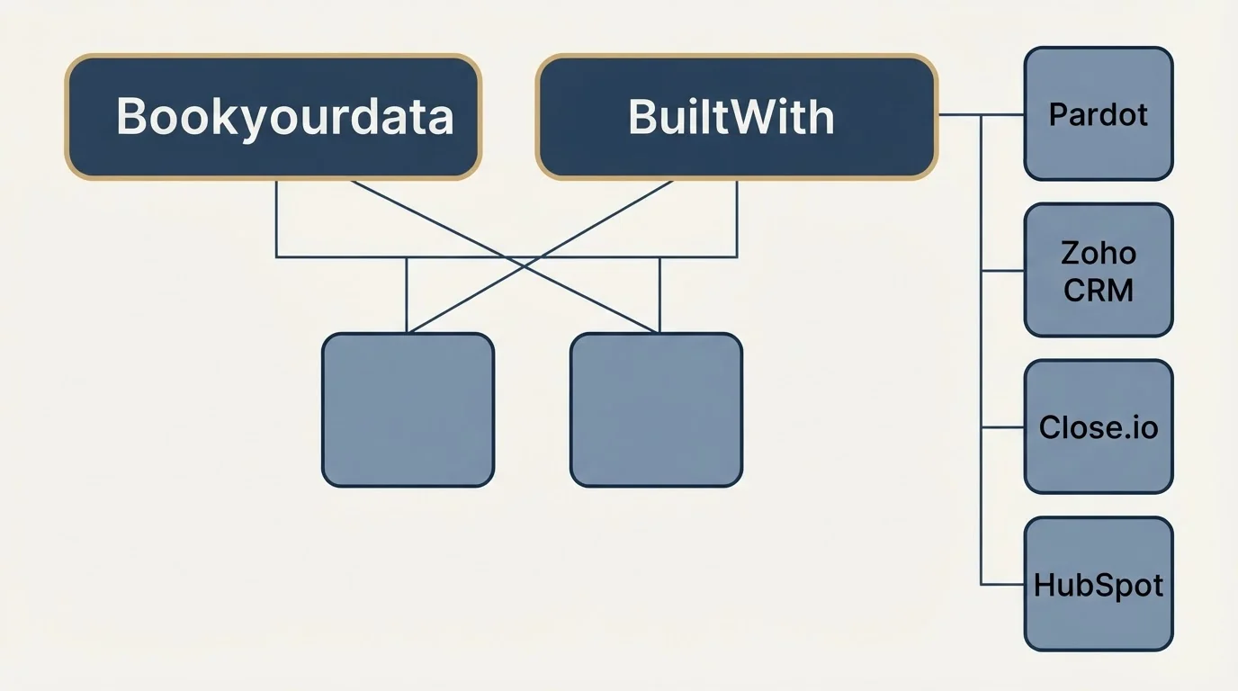 Integration grid: Integration Ecosystem (Bookyourdata, BuiltWith, Pardot, Zoho CRM)
