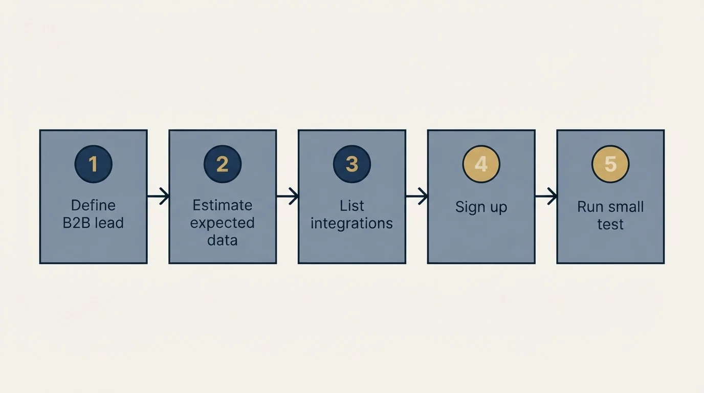 Step sequence: Getting Started Checklist (Define B2B lead, Estimate expected data, List integrations, Sign up)