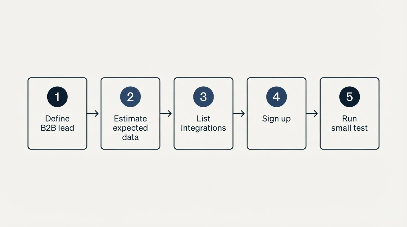 Step sequence: Getting Started Checklist (Define B2B lead, Estimate expected data, List integrations, Sign up)