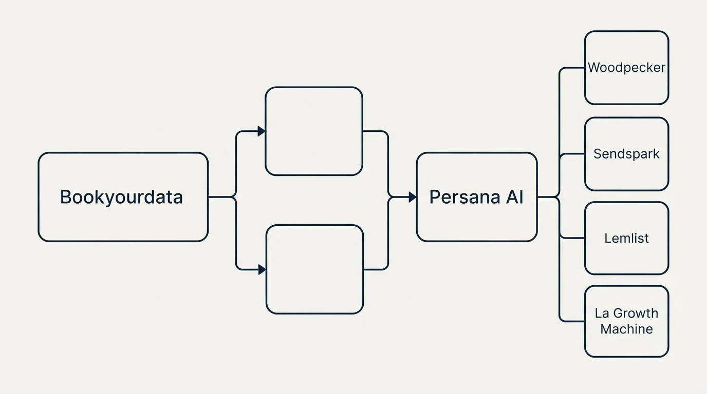 Integration flow: Integration Ecosystem (Bookyourdata, Persana AI, Woodpecker, Sendspark)