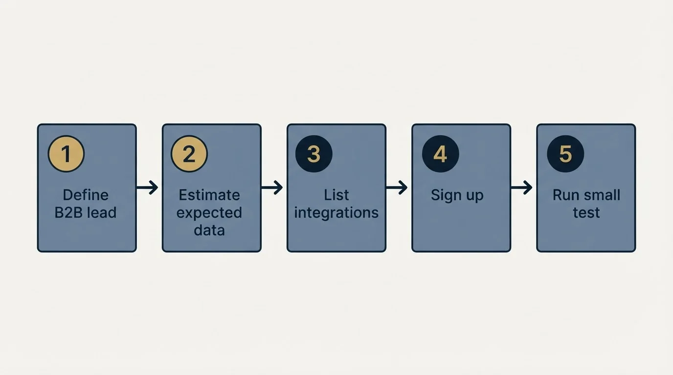 Step sequence: Getting Started Checklist (Define B2B lead, Estimate expected data, List integrations, Sign up)