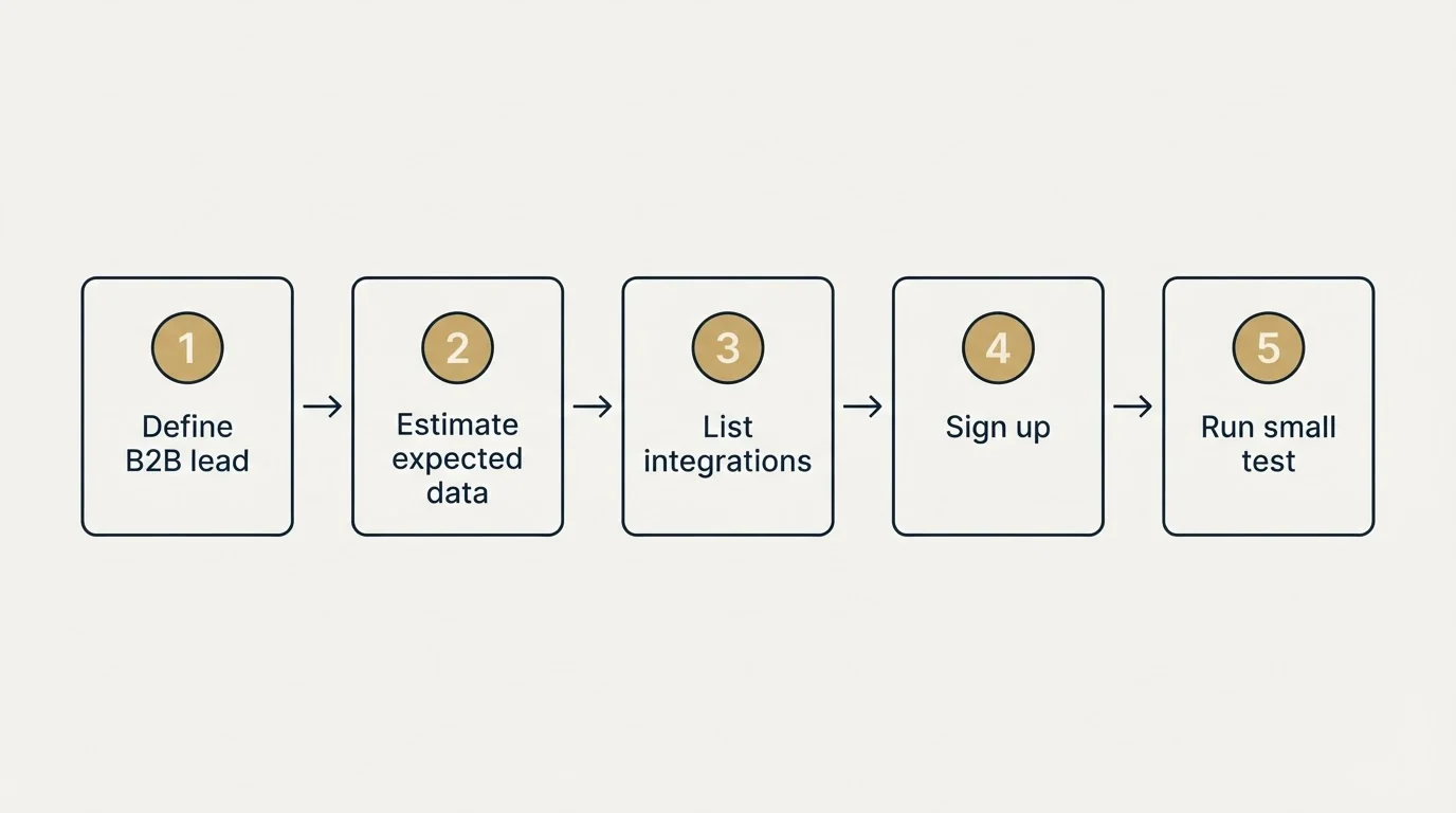 Step sequence: Getting Started Checklist (Define B2B lead, Estimate expected data, List integrations, Sign up)