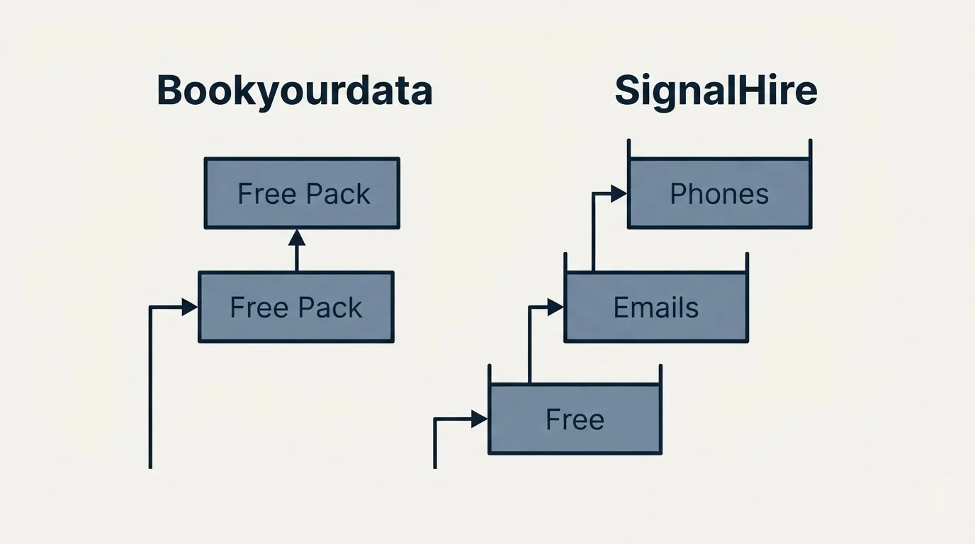 Pricing ladder: Pricing Comparison (Bookyourdata, SignalHire, Free Pack, Free)