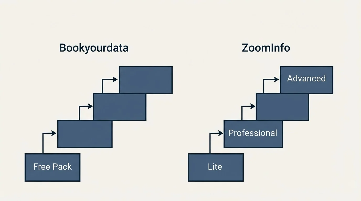 Pricing ladder: Pricing Comparison (Bookyourdata, ZoomInfo, Free Pack, Lite)