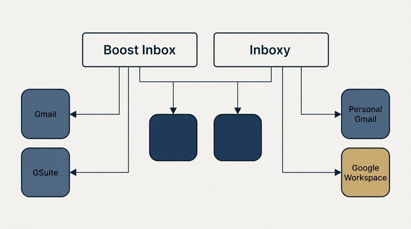 Integration grid: Integration Ecosystem (Boost Inbox, Inboxy, Gmail, Personal Gmail)