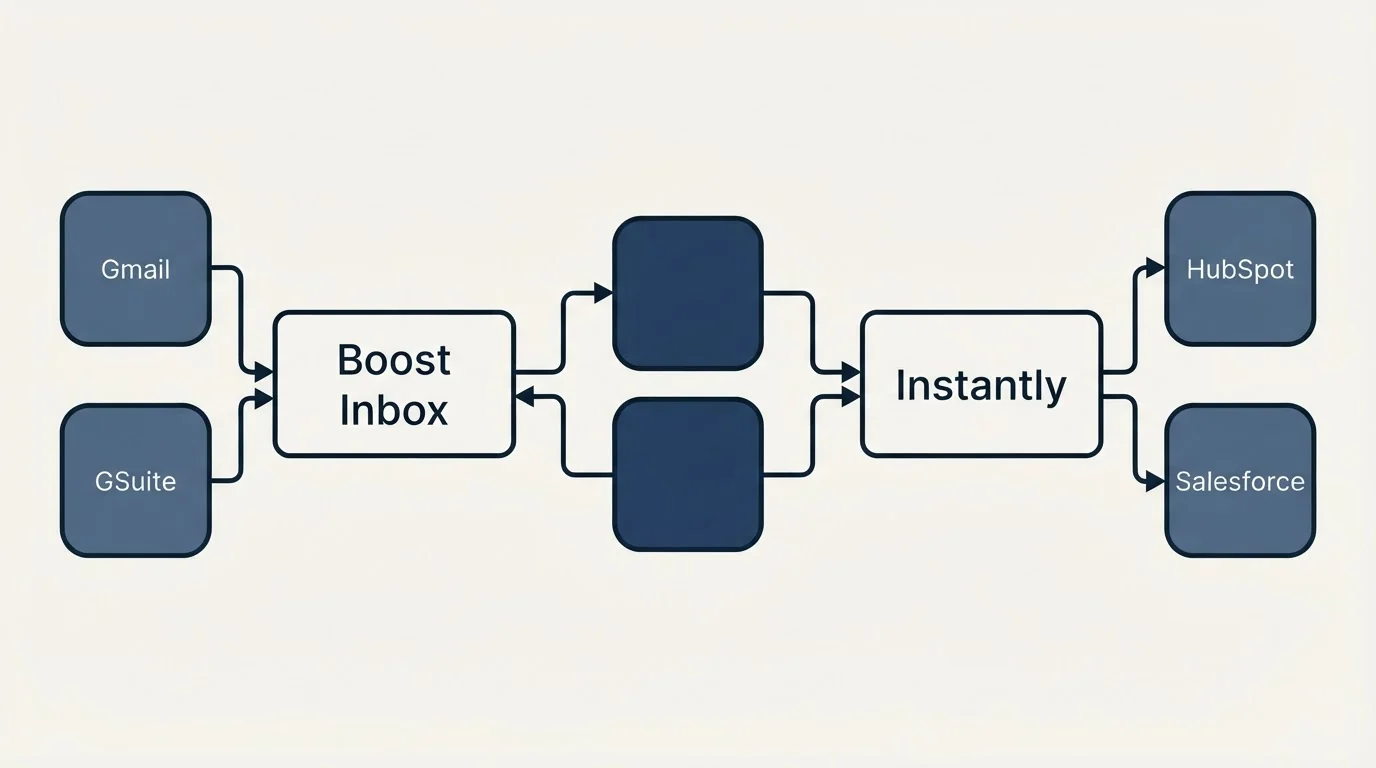 Integration schematic: Integration Ecosystem (Boost Inbox, Instantly, Gmail, HubSpot)