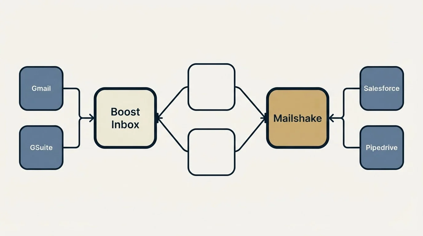 Integration schematic: Integration Ecosystem (Boost Inbox, Mailshake, Gmail, Salesforce)