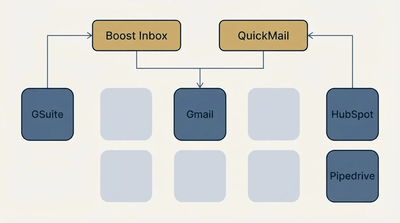 Integration grid: Integration Ecosystem (Boost Inbox, QuickMail, Gmail, GSuite)