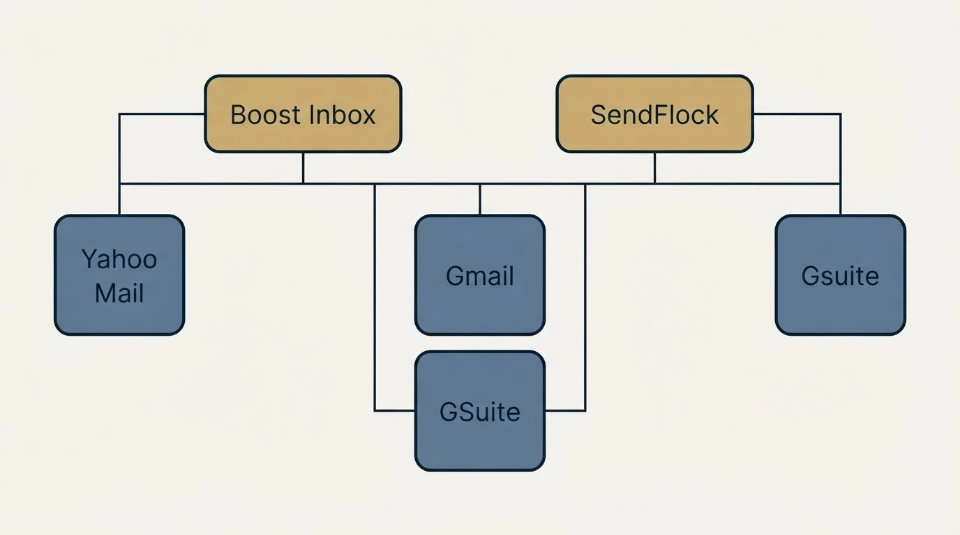 Integration grid: Integration Ecosystem (Boost Inbox, SendFlock, Gmail, GSuite)