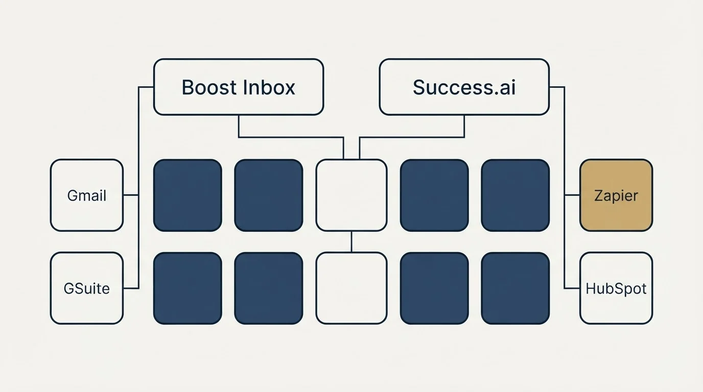 Integration grid: Integration Ecosystem (Boost Inbox, Success.ai, Gmail, Zapier)