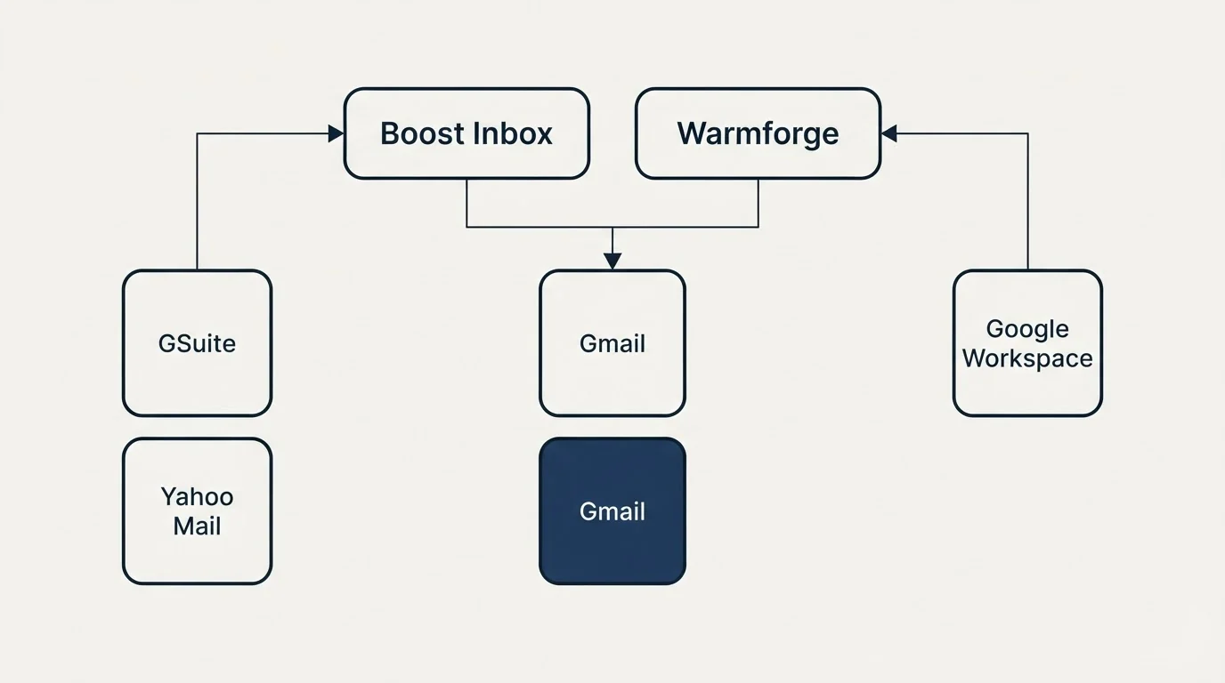 Integration grid: Integration Ecosystem (Boost Inbox, Warmforge, Gmail, GSuite)