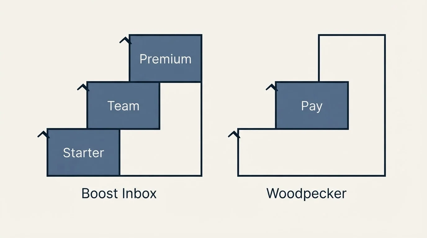 Pricing ladder: Pricing Comparison (Boost Inbox, Woodpecker, Starter, Pay)