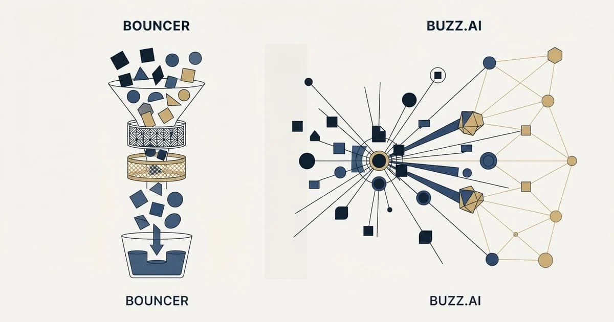 Editorial illustration for Bouncer vs Buzz.ai