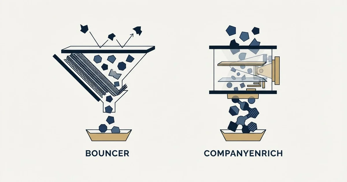 Editorial illustration for Bouncer vs CompanyEnrich