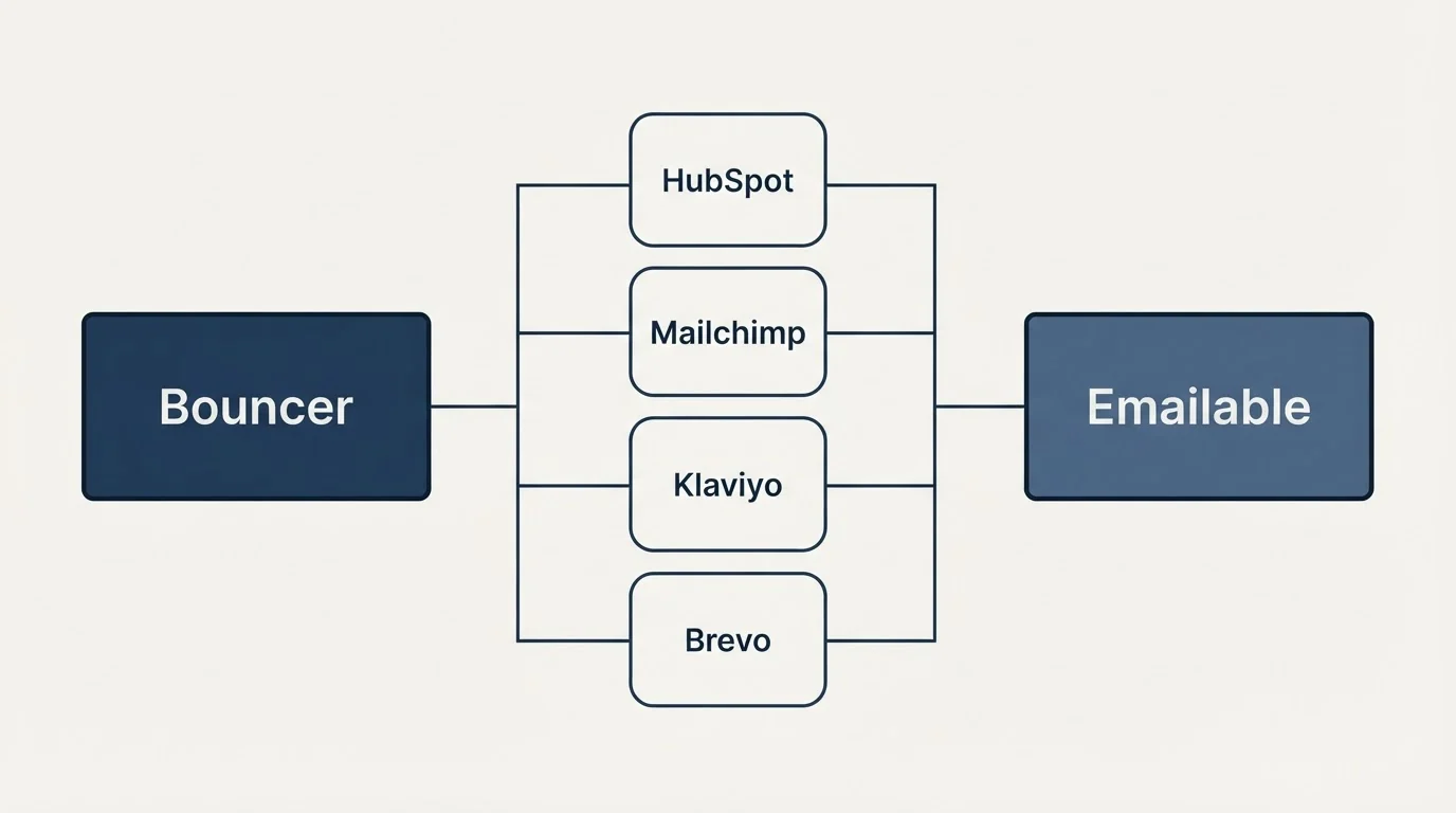 Integration flow: Integration Ecosystem (Bouncer, Emailable, HubSpot, Mailchimp)