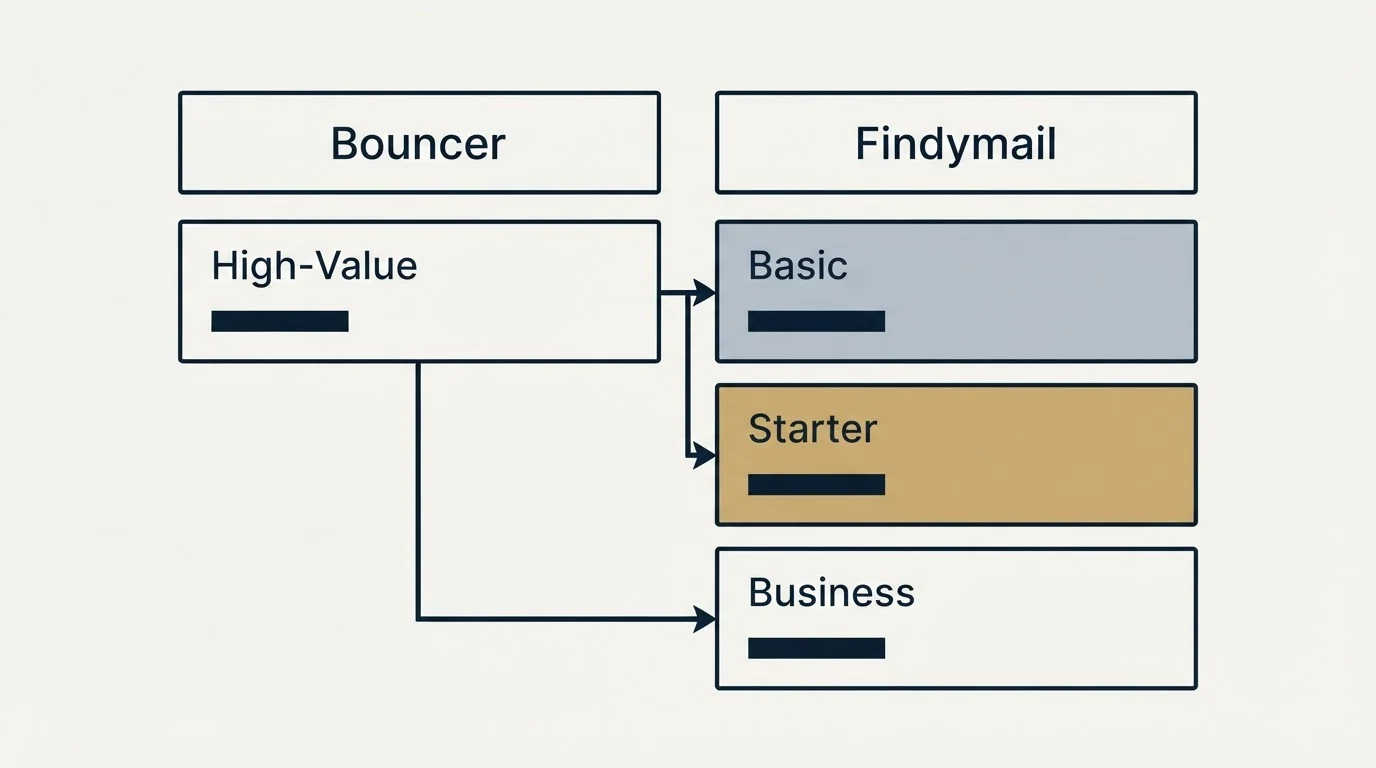 Pricing table: Pricing Comparison (Bouncer, Findymail, High-Value, Basic)