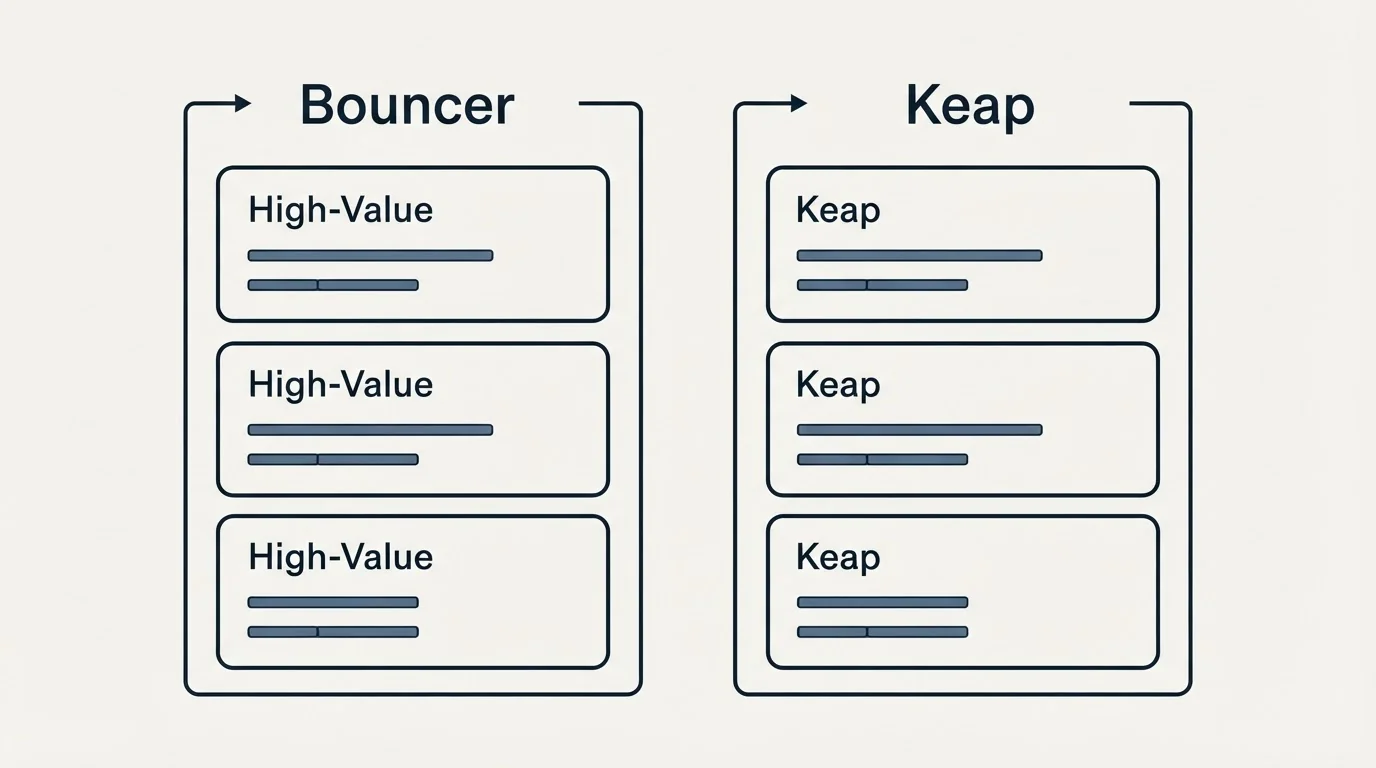 Pricing panels: Pricing Comparison (Bouncer, Keap, High-Value)