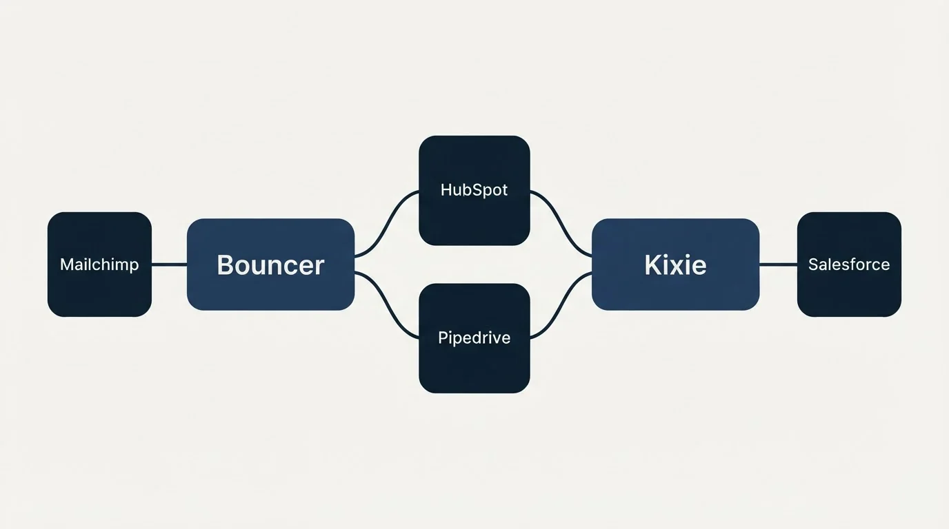 Integration schematic: Integration Ecosystem (Bouncer, Kixie, HubSpot, Pipedrive)