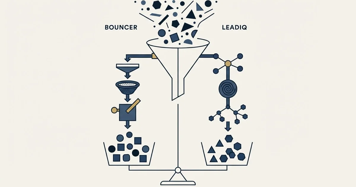 Editorial illustration for Bouncer vs LeadIQ