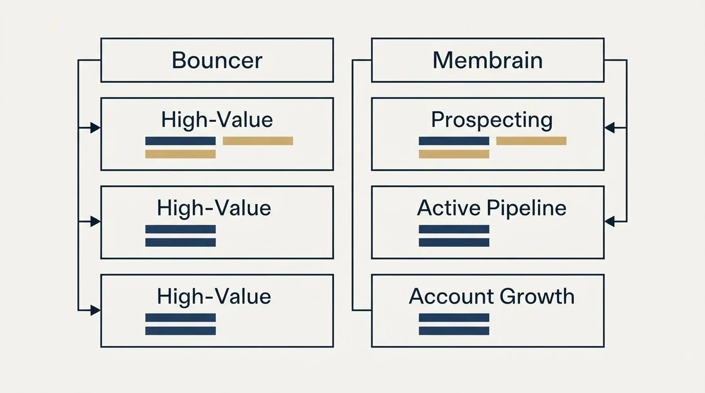 Pricing table: Pricing Comparison (Bouncer, Membrain, High-Value, Prospecting)
