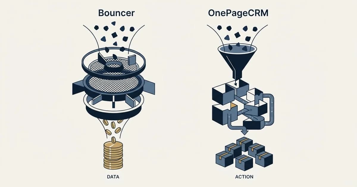 Editorial illustration for Bouncer vs OnePageCRM