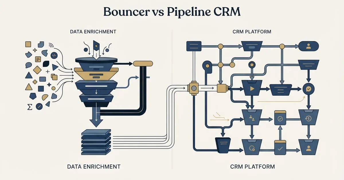 Editorial illustration for Bouncer vs Pipeline CRM