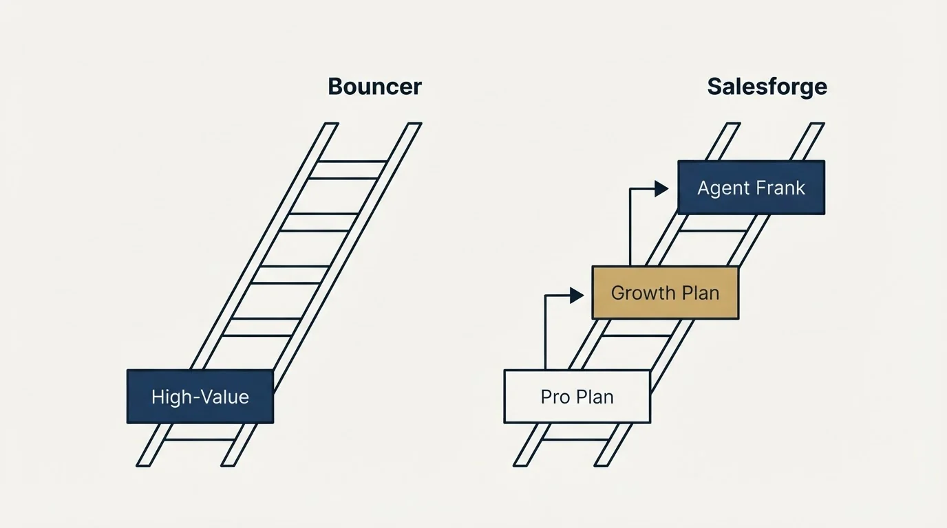 Pricing ladder: Pricing Comparison (Bouncer, Salesforge, High-Value, Pro Plan)