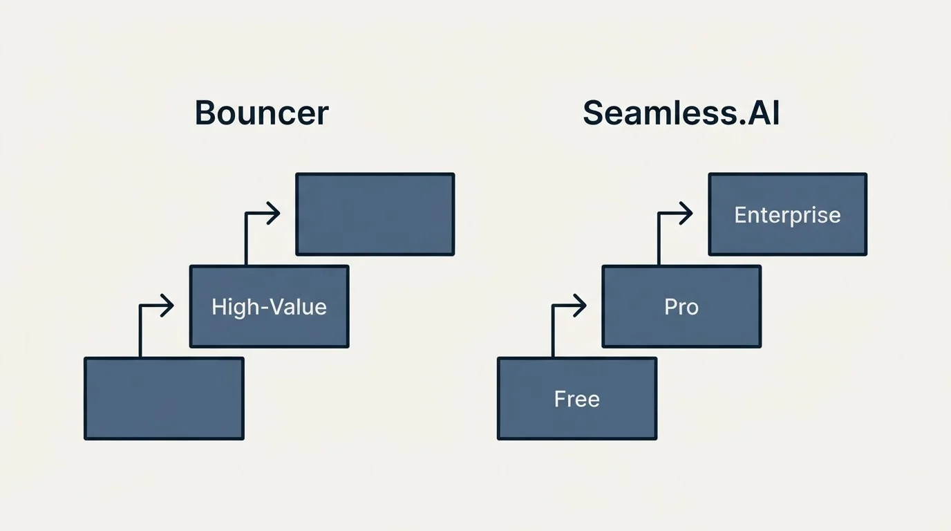 Pricing ladder: Pricing Comparison (Bouncer, Seamless.AI, High-Value, Free)